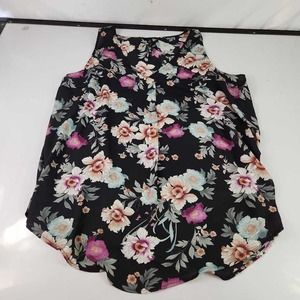 Torrid Womens Georgette Single Pleat Tunic Top Black Floral Sleeveless Plus 1X